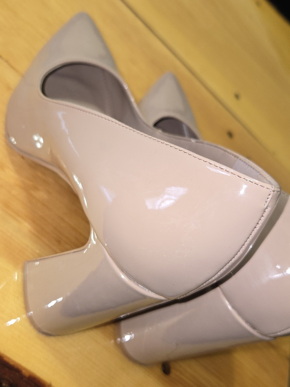 Women's Patent Block Heel Pumps in Nude